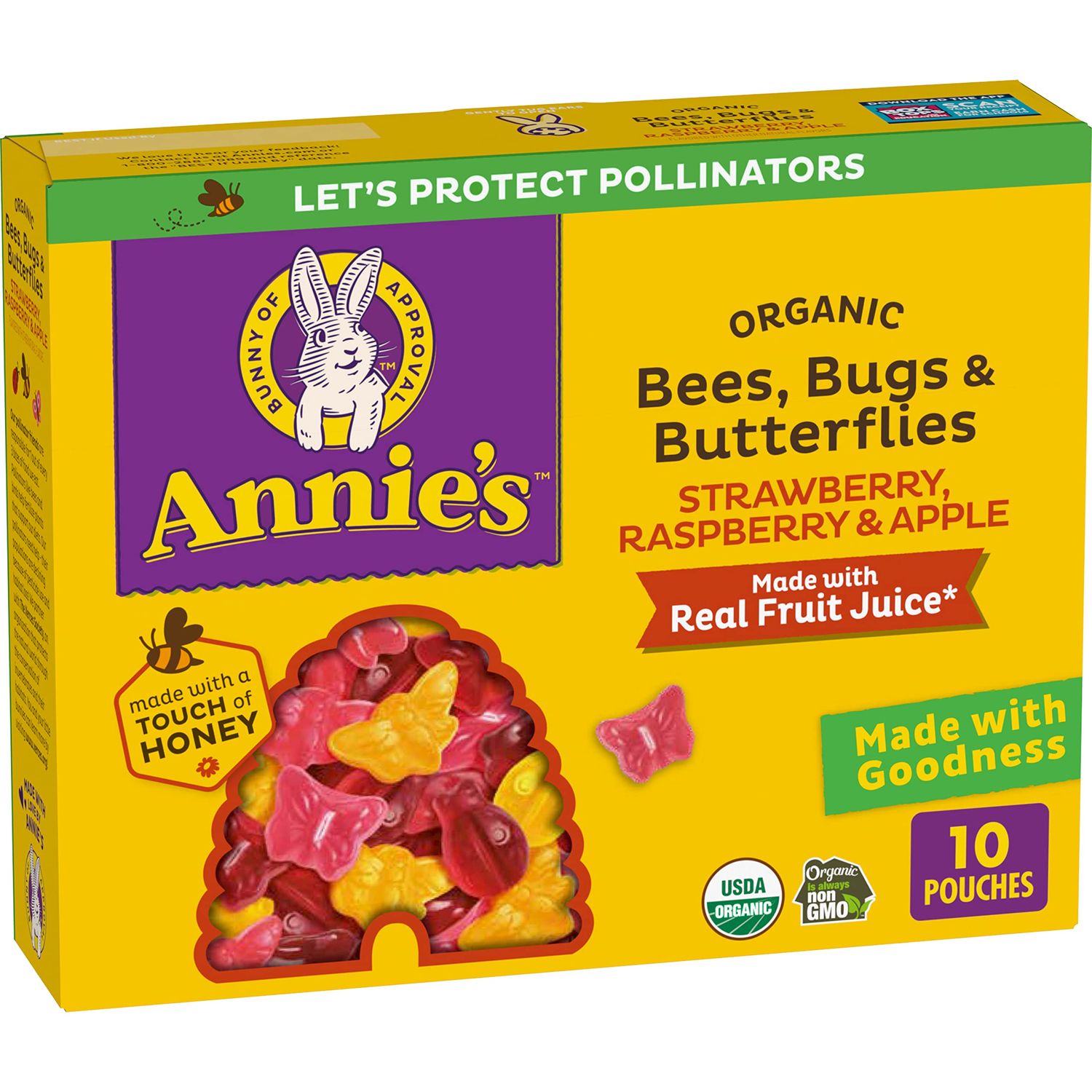 Annie&#39;s Organic Bees, Bugs, and Butterflies Fruit Flavored Snacks, 10 Pouches, 7 oz