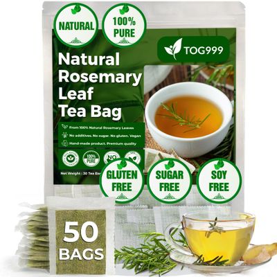 TOG999, 50 Rosemary Leaf Tea Bags, 100% Natural &amp; Pure from Rosemary Leaves. Loose Leaf Rosemary Herbal Tea. Rosemary Leaf Tea. No Sugar, No Caffeine, No Gluten, Vegan.