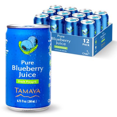 Tamaya Blueberry Juice  Pure Blueberries Fresh Pressed With No Sugar Added  Delicious Refreshing Juice  No Gluten Vegan Friendly  No Water Mix Not From Concentrate 675 Fl Oz Mini Cans Pack of 12 Chile