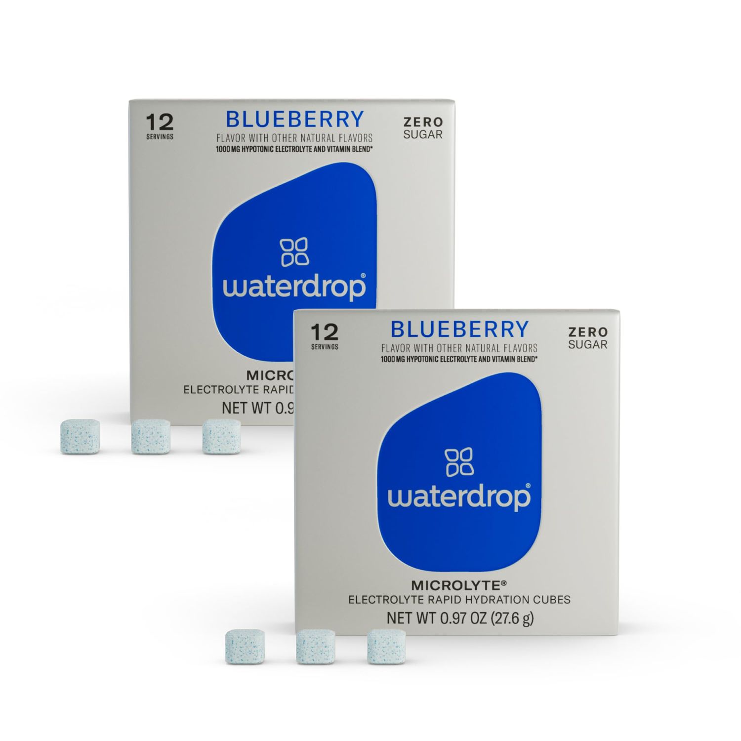 Waterdrop Electrolyte Cubes, Blueberrry Flavor, Zinc, 9 Vitamins &amp; 5 Electrolytes, On The Go Water Enhancer for Still &amp; Sparkling Water, Calorie Free, Zero Sugar, Gluten Free, Non GMO, Vegan, 24 CT