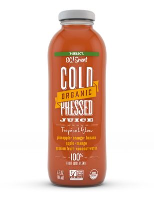 7-Select Organic Cold Pressed Juice - Tropical Glow, (14 Oz Glass Bottles, 6-Pack)