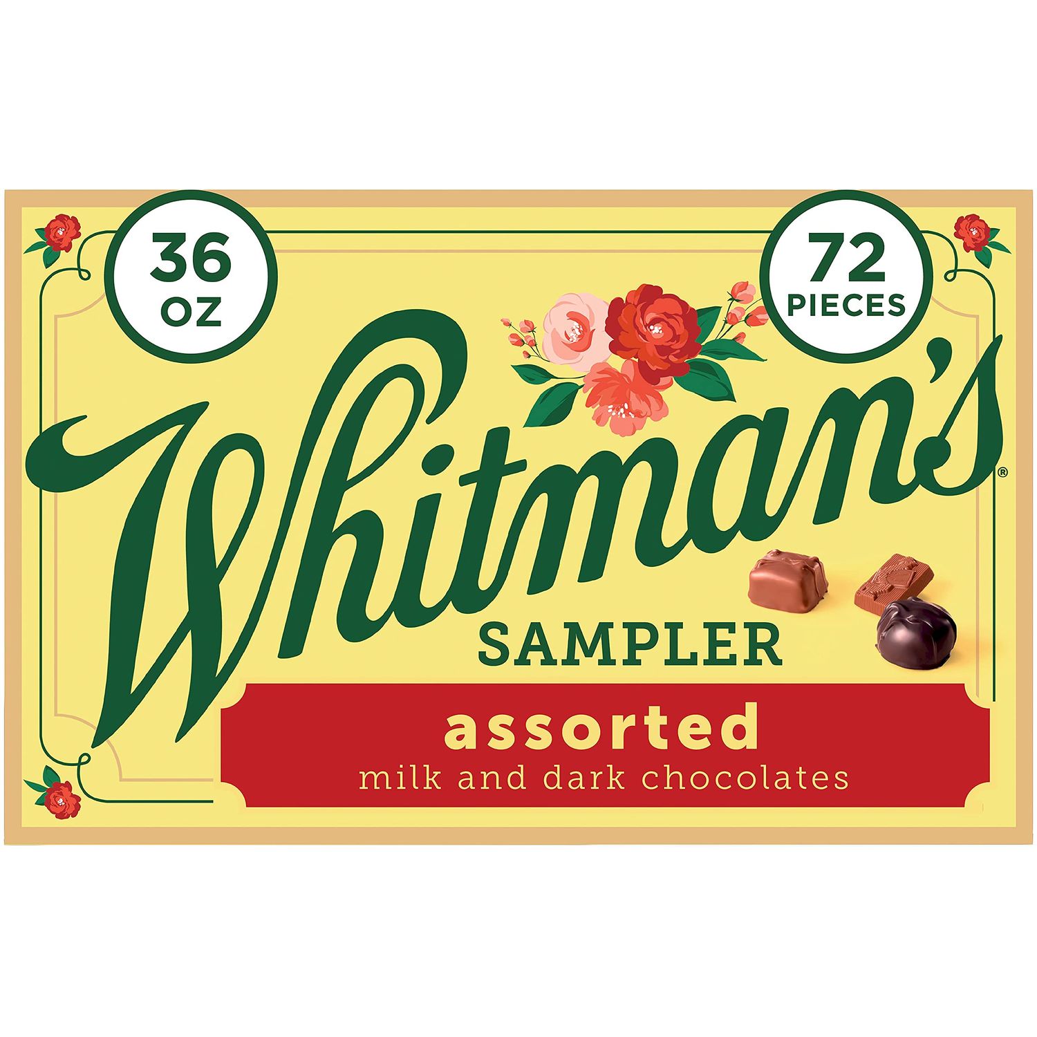 Whitman&#39;s Sampler Chocolate Gift Box of Assorted Chocolates, 36 Ounce (72 Pieces)