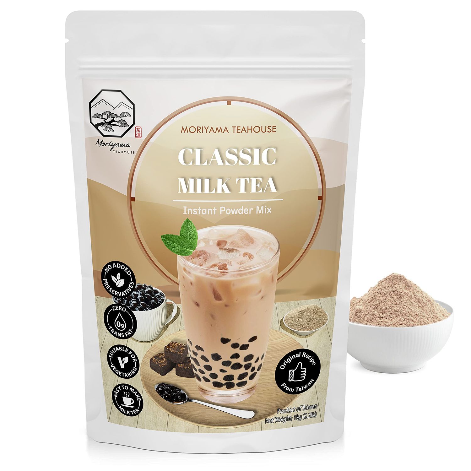 Classic Bubble Milk Tea Instant 3in1 Powder Mix - 1kg (33 Drinks) | For Boba Tea, Milkshake, Blended Frappe and Bakery | Authentic Taiwan Recipe | Zero Trans Fat, No Preservatives by Moriyama Teahouse