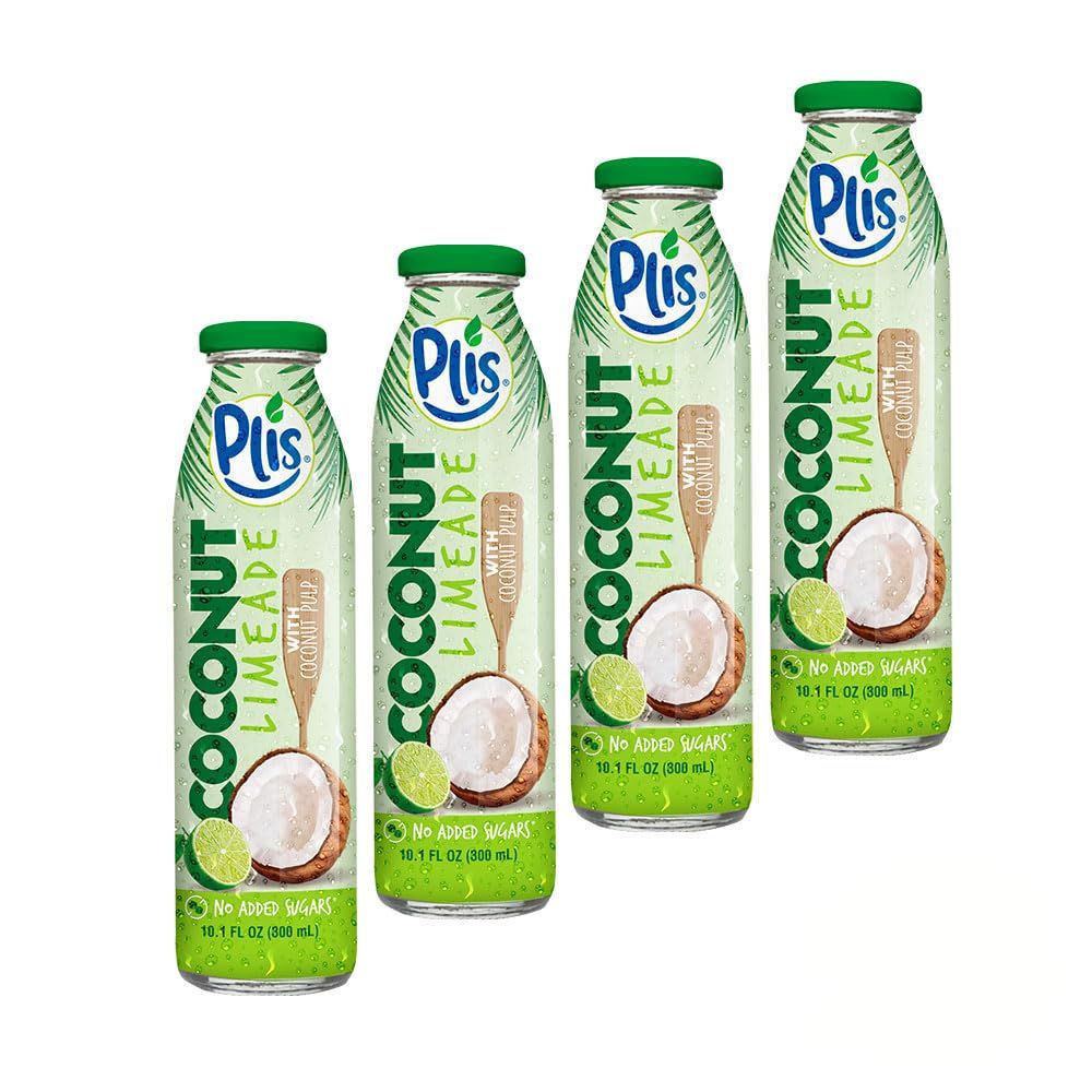 Plis Coconut Water Limeade w/Natural Juice and Coconut, 10.1 FL oz (Coconut Limeade w/Coconut Pulp) (Pack of 4)