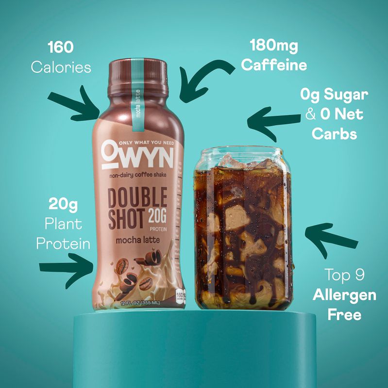 OWYN Only What You Need Doubleshot Dairy Free Keto Protein Coffee Shake, Variety Pack, 0g sugar, 20g plant based protein, 180mg Caffeine, Gluten &amp; Soy Free, Non-GMO, Vegan (12 Pack, 12 Fl Oz Bottles)