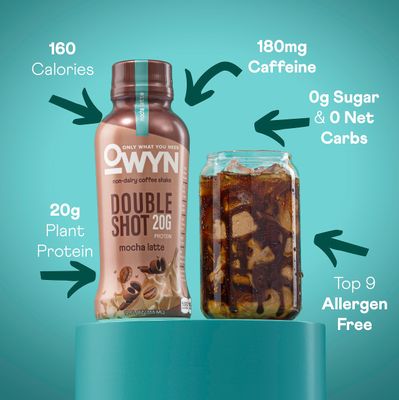 OWYN Only What You Need Doubleshot Dairy Free Keto Protein Coffee Shake, Variety Pack, 0g sugar, 20g plant based protein, 180mg Caffeine, Gluten & Soy Free, Non-GMO, Vegan (12 Pack, 12 Fl Oz Bottles)