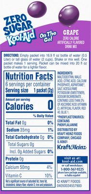 Kool-Aid Sugar-Free Grape On-The-Go Powdered Drink Mix 6 Count (Pack of 1)