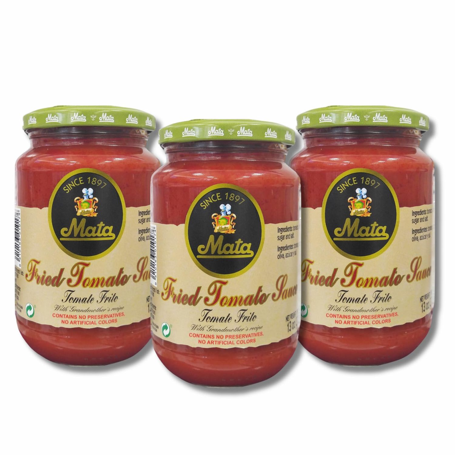 Fried Tomato Sauce by Mata (3-pack) - Imported from Spain, No Preservatives, No Artificial Colors - 13oz -