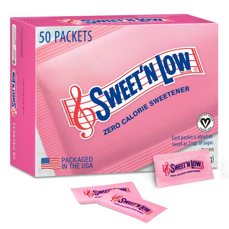 Sweet&#39;N Low Zero Calorie Sweetener Packets, 50 Ct, Kosher &amp; Gluten Free, Low Glycemic Index, Individual Tea and Coffee Sweetener Packets