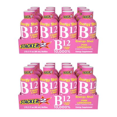 Stacker 2 Pink Lemonade B12 Energy Shot, 2oz (Pack of 24)