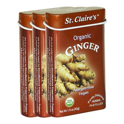 St. Claire&#39;s Organic Herbal Pastilles, (Ginger, 1.5 Ounce Tin, Bundle of 3) | Gluten-Free, Vegan, GMO-Free, Plant-based, Allergen-Free | Made in our Allergen-Free facility