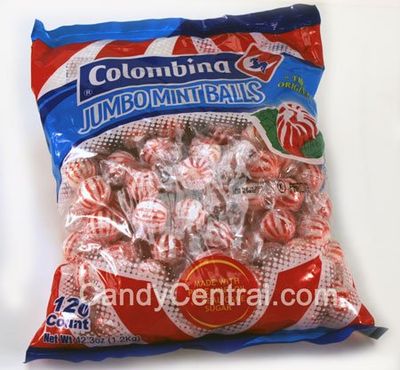 Colombina Jumbo Mint Balls, Red &amp; White Peppermint Hard Candy Balls, Individually Wrapped, Bulk bag with 120 pieces. Bag of 2.4 Lbs. (Pack of 1)