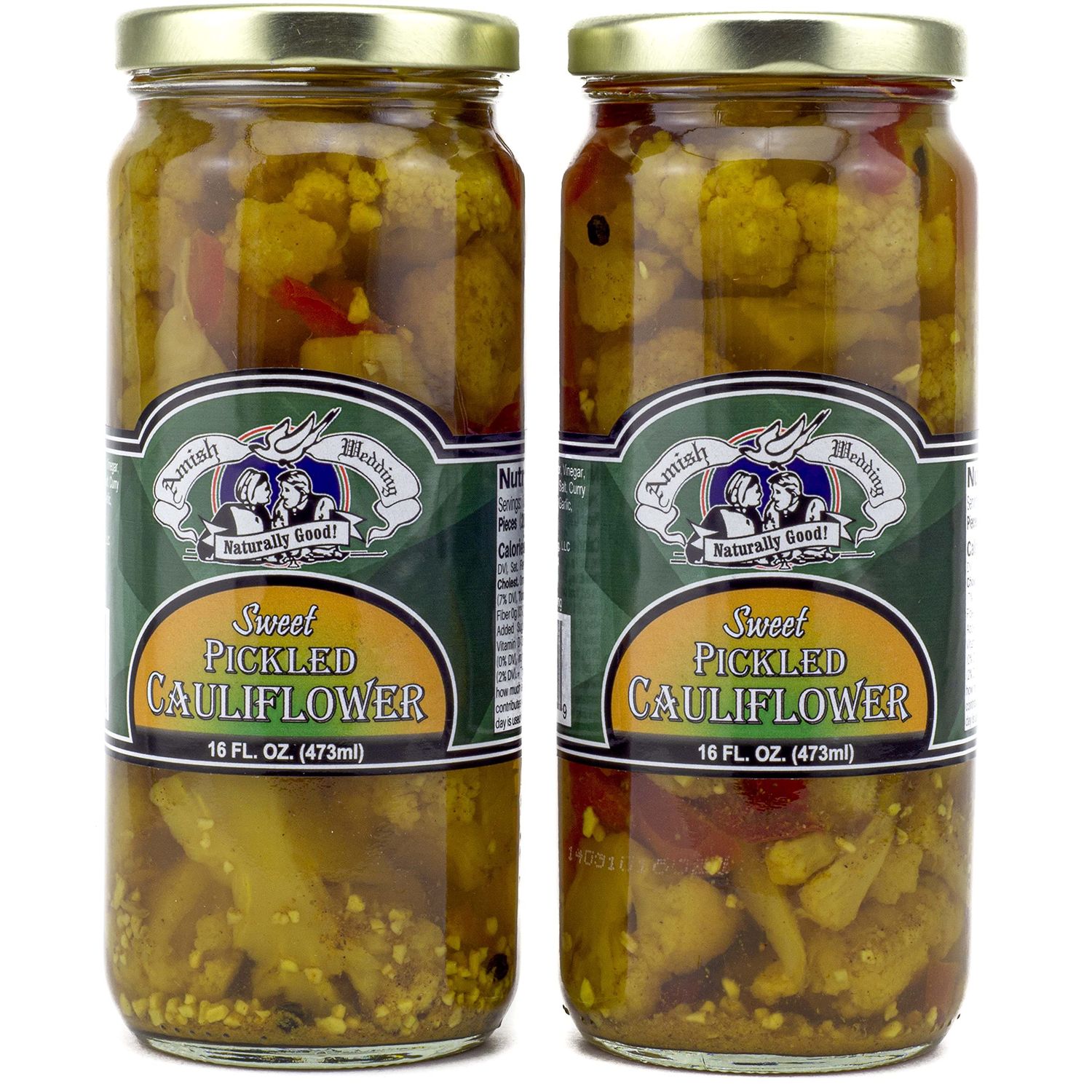 Amish Wedding Sweet Pickled Cauliflower, 16 oz Glass Jars (2 Jars)