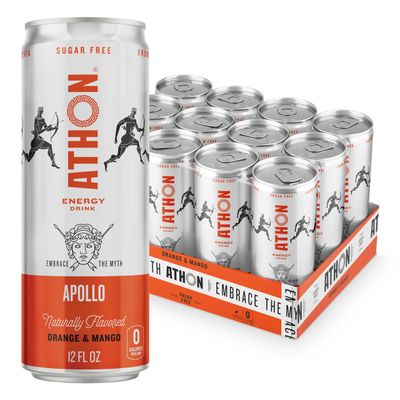 ATHON Natural Energy Drink: Apollo Orange Mango | Zero Calories | Naturally Sweetened | L-Theanine and B-Vitamins | 200mg Caffeine | 12 fl oz Cans (12 pack)