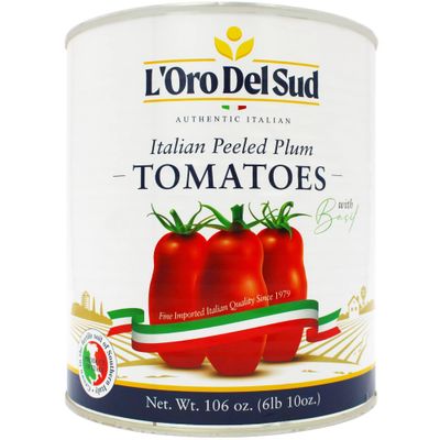 Italian, Whole Peeled San Marzano Style Plum Tomatoes in Puree with Basil, Large Size, 3.4 kg (106oz), Pasta Sauce, Product of Italy, L&#39;Oro Del Sud