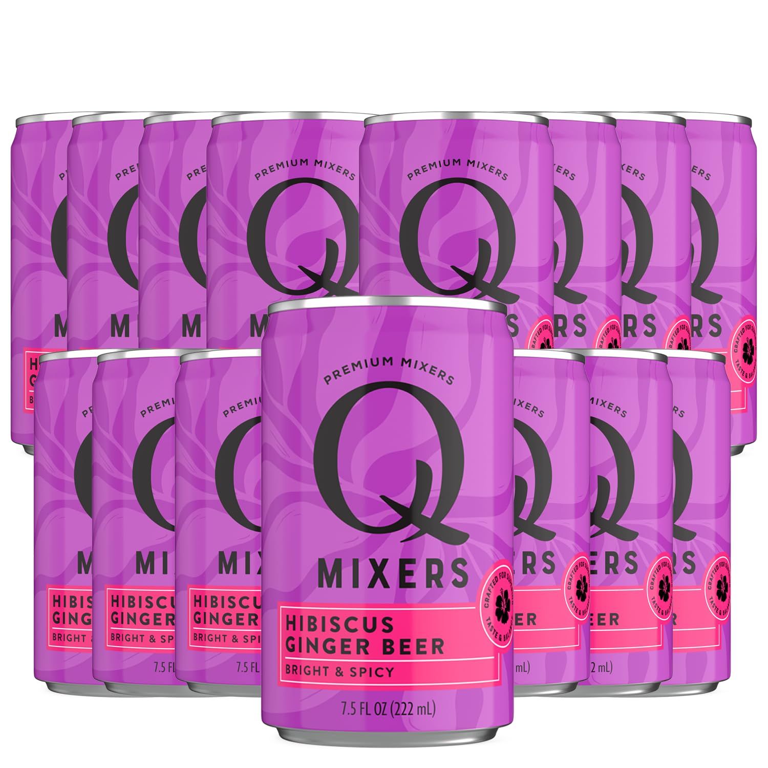 Q Mixers Hibiscus Ginger Beer Premium Cocktail Mixer Made with Real Ingredients 7.5oz Can | 15 PACK