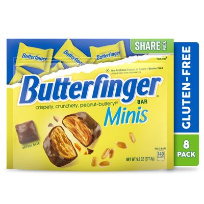 Butterfinger, 8 Pack, Chocolatey, Peanut-Buttery, Minis Candy Bars, Stocking Stuffers, Individually Wrapped, Resealable Share Size Bag, 9.8 oz