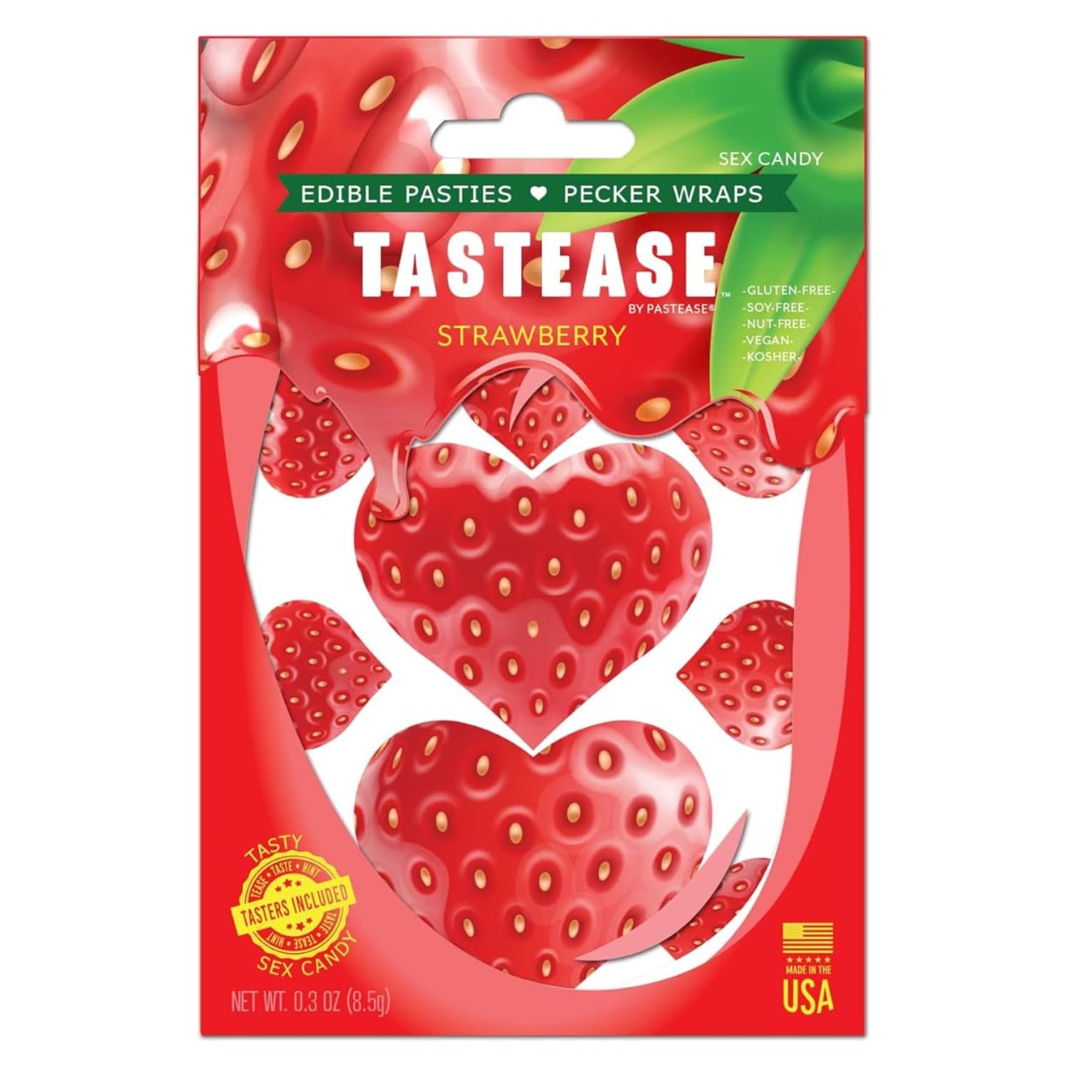 PASTEASE Tastease - Heart Shaped Edible Pasties in Strawberry Candy 6 Piece Set - Fun for A Special Occassion or Everyday - Dimensions 2 x 2 Coverage 1 Inches