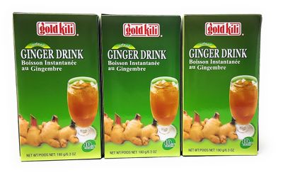 3-pack of Gold Kili Instant Ginger Drink with Honey,6.3oz,180g Each Box, Free Recipe Book Inside Box.