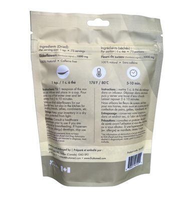 Elderflower bulk. Make healthy herbal tea (enough for 75 cups), or use it to make delicious bread, elderflower jelly, or cookies. 75 grams (bulk)