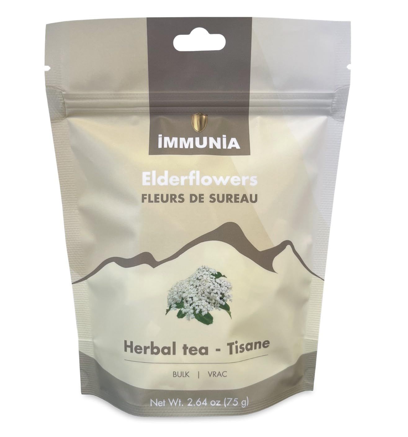 Elderflower bulk. Make healthy herbal tea (enough for 75 cups), or use it to make delicious bread, elderflower jelly, or cookies. 75 grams (bulk)