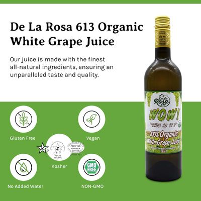 De La Rosa Organic White Grape Juice, Kosher, Non-GMO & Gluten Free, Austrian White Grape Juice, No Preservatives or Sulfites, Vegan White Grape Juice, 25.4 Oz Glass Bottle (Pack of 2)