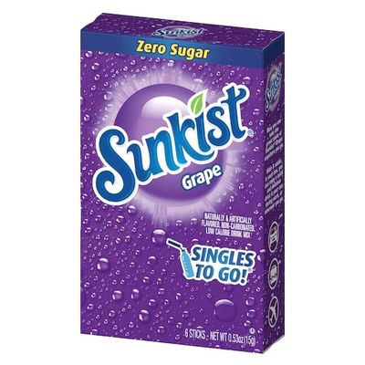 Sunkist Singles To Go Drink Mix Grape, 3 Boxes with 6 Packets Each -18 Total Servings