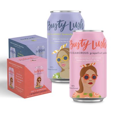 Busty Lush Non-Alcoholic Sparkling Mocktail, Lavender Margarita and Grapefruit Paloma, Craft Mocktails feat. Fresh Citrus and Agave, 8 Pack