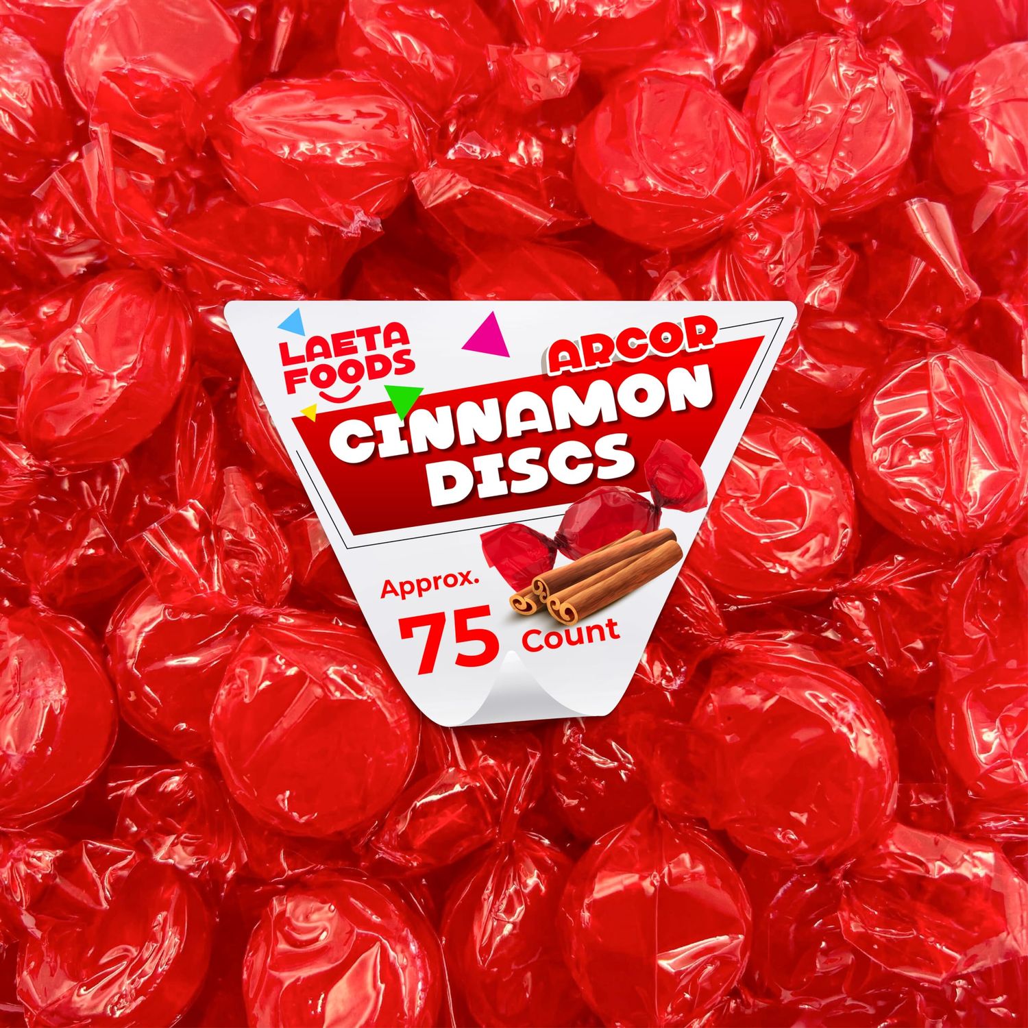 Arcor Cinnamon Discs Christmas Hard Candy, Red Wrapped (1 Pound Bag - Approx. 75 Count)