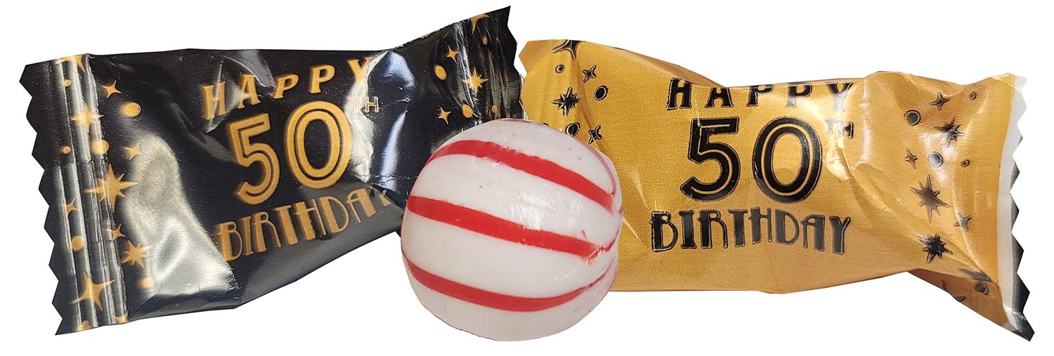 50th Birthday Themed PEPPERMINTS 100 Count Wrapped - Mint Candy