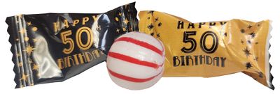 50th Birthday Themed PEPPERMINTS 100 Count Wrapped - Mint Candy