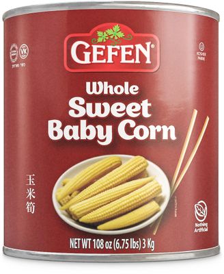 Gefen Whole Sweet Baby Corn, Bulk Can, 108oz | Fresh Whole Corn | Family Size