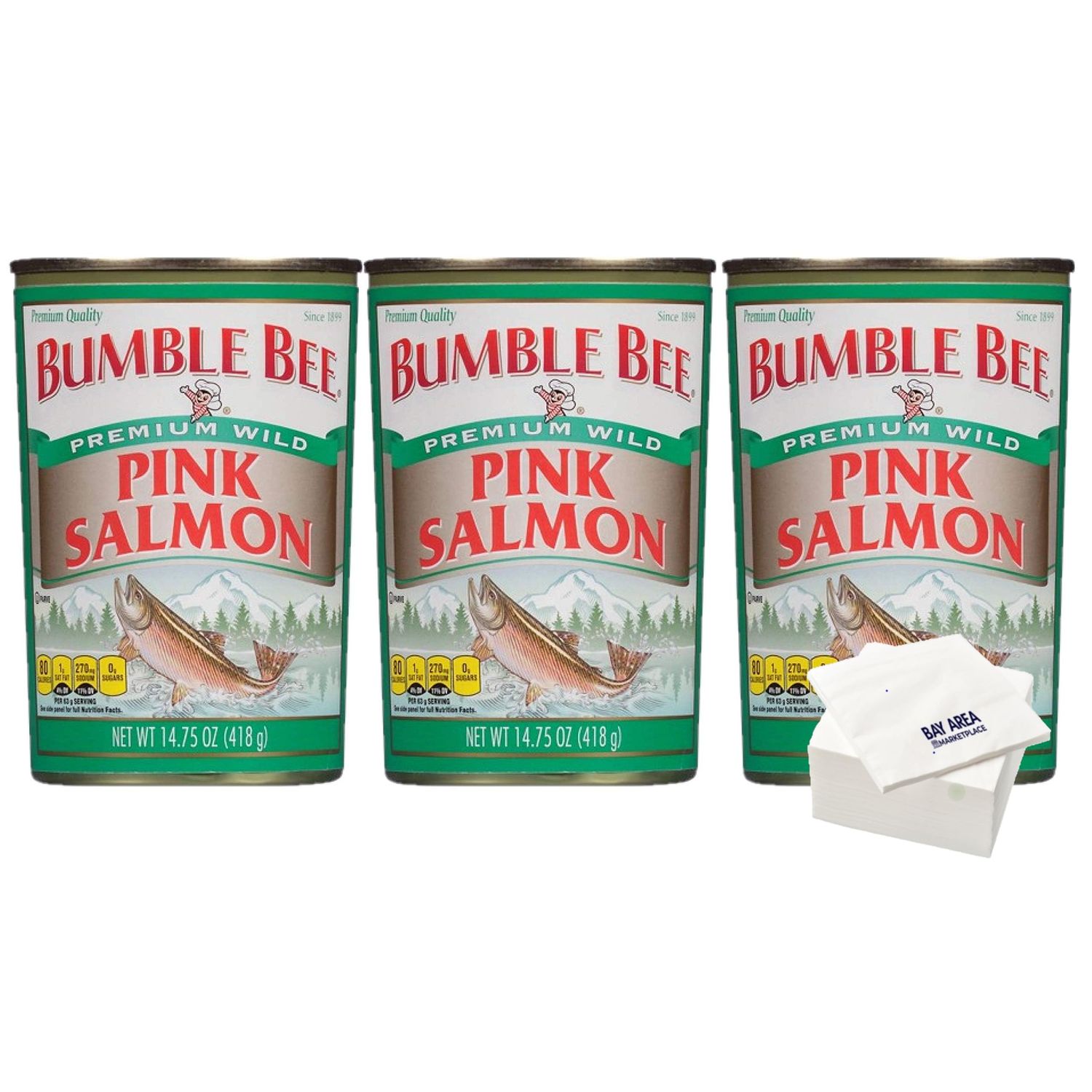 Bumble Bee Salmon Pink Canned, 14.75-Ounce Cans (Pack of 3) with Bay Area Marketplace Napkins