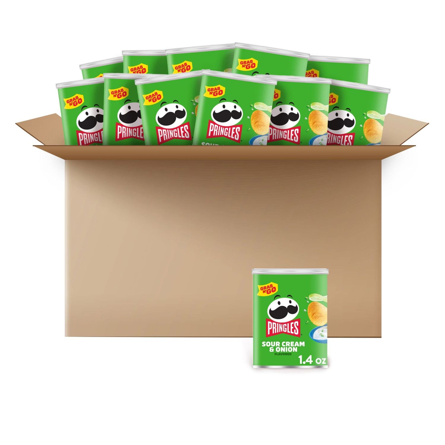 Pringles Potato Crisps Chips, Lunch Snacks, Office and Kids Snacks, Grab N&#39; Go, Sour Cream and Onion (12 Cans)