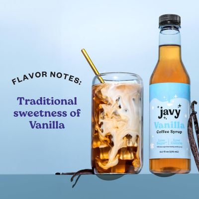 Javy Premium Coffee Syrup, Low Sugar - Low Calorie, Coffee Flavoring Syrup, Coffee Bar Accessories. Great for Flavoring All Types of Drinks