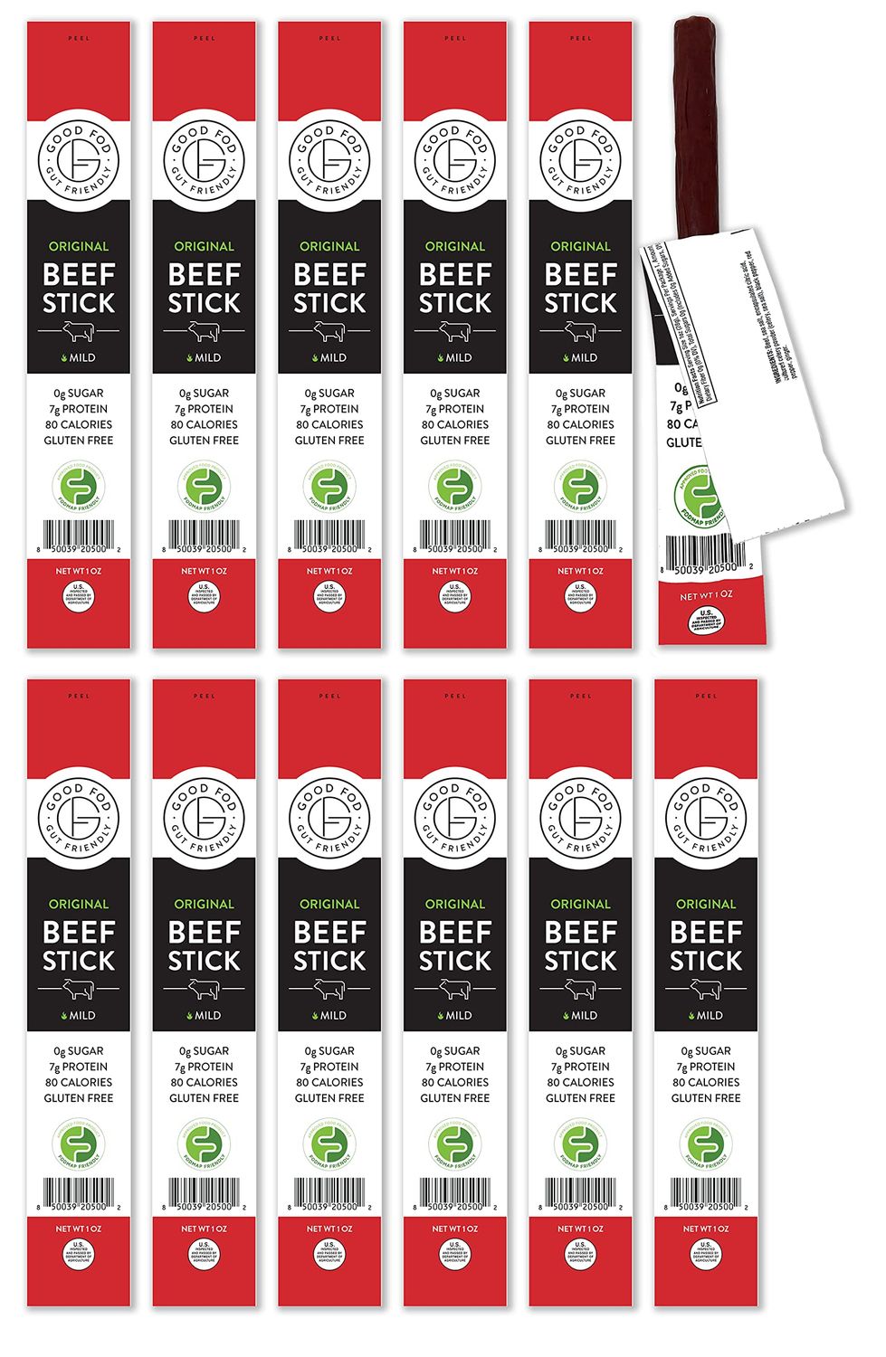 Good Fod Foods Original Meat Sticks - Low FODMAP Snacks for a Healthy Gut, Zero Sugar Jerky Sticks, Keto Friendly, Gluten-Free Beef Sticks 1 Ounce (12 Pack)