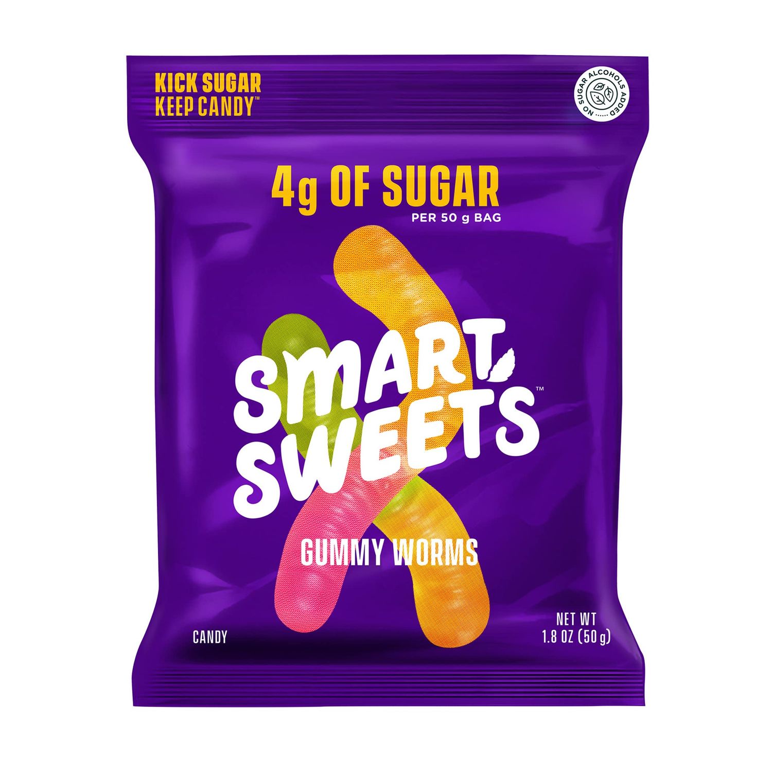 SmartSweets Gummy Worms, 1.8oz (Pack of 12), Candy with Low Sugar (4g), Low Calorie (110), No Artificial Sweeteners, Gluten-Free, Healthy Snack for Kids &amp; Adults, Variety of Flavors