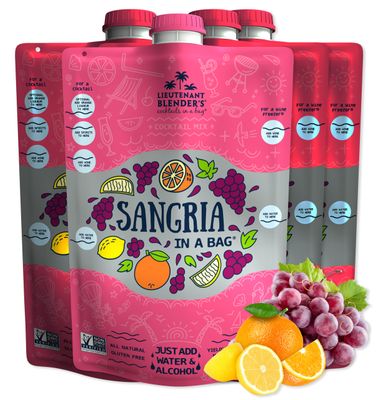 Lt. Blender&#39;s Sangria in a Bag - Wine Slushie Mixes - Each Bag Makes 1/2 Gallon of Frozen Red Sangria Mix - Non-GMO Wine Freezer Mix - Make with Wine, Liquor or as a Mocktail - (Pack of 4)