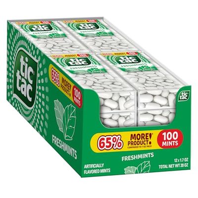 Tic Tac Freshmint Breath Mints, 12 Count, On-the-Go Refreshment, Stocking Stuffers, 1.7 oz Each