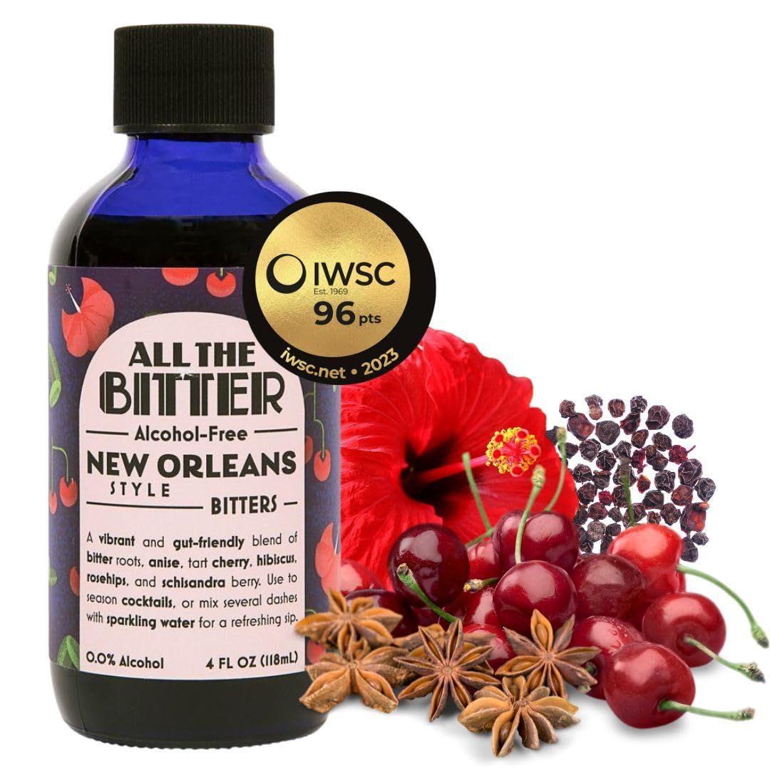 All The Bitter  New Orleans Cherry Bitters  4 oz Bottle of Non Alcoholic Bitters  Zero Proof Bitters for Cocktails  Cocktail Mixers for Sazerac Non Alcoholic Wine Bitters  Soda Cocktail Bitters