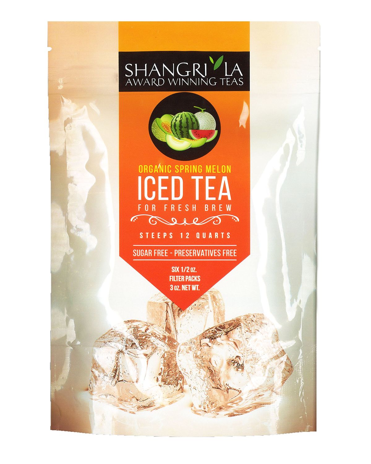 Shangri-La Tea Company Iced Tea Bags, Organic Spring Melon Green Tea, Unsweetened and All Natural, Brews 2 Quarts Per Tea Bag, (6 Count), (5060)