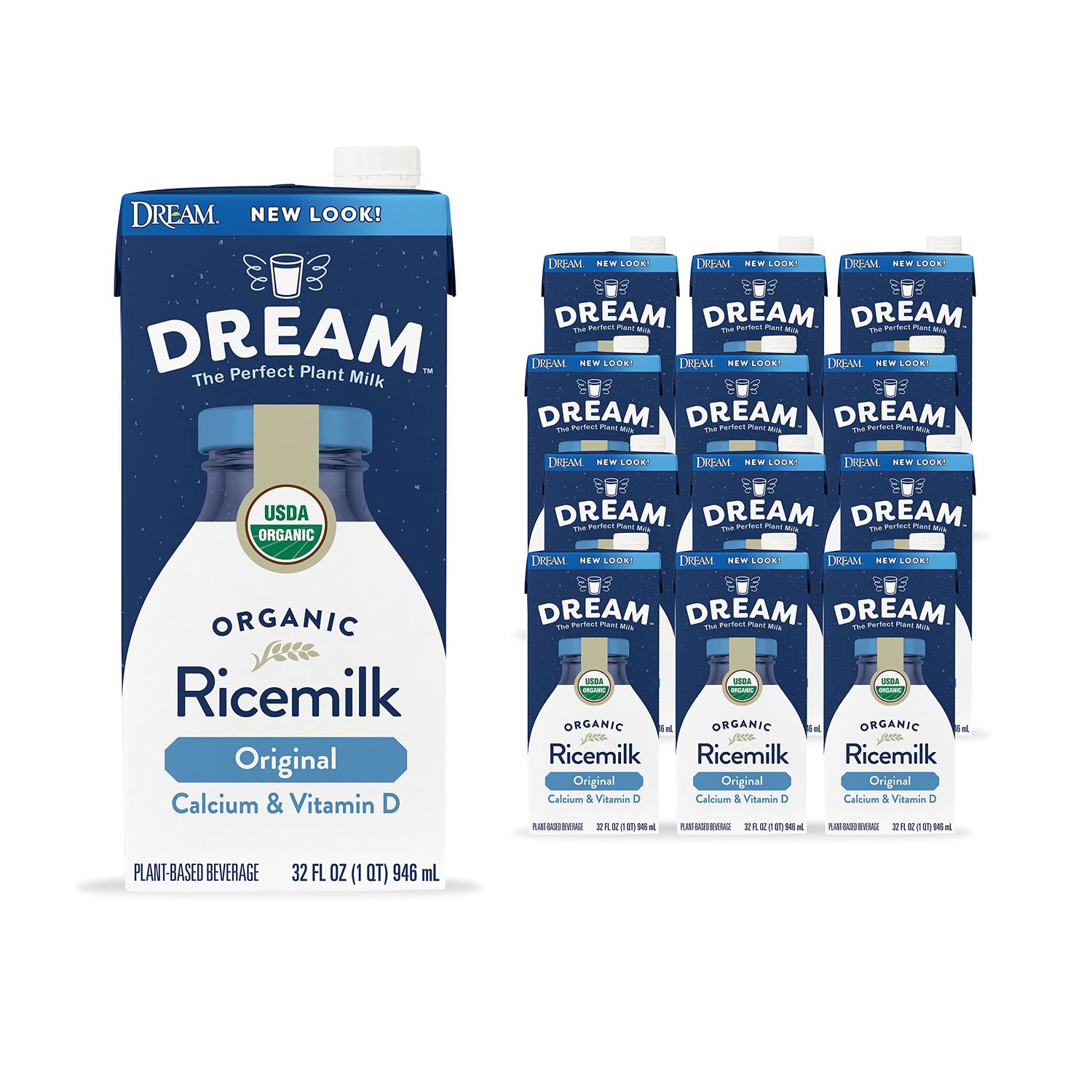 Rice Dream Organic Rice Milk Drink, Enriched Original, Calcium &amp; Vitamin D, Vegan Dairy Alternative, Lactose Free, Shelf Stable, 32oz (Pack of 12)