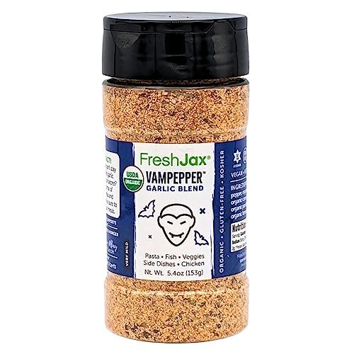 FreshJax Organic Vampepper Garlic Seasoning (5.4 oz Bottle) Non GMO, Gluten Free, Keto, Paleo, No Preservatives Garlic and Herb Seasoning Spice | Handcrafted in Jacksonville