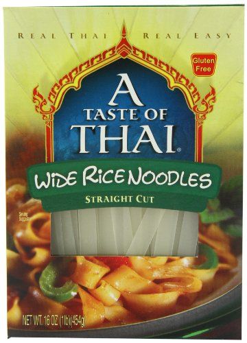 A Taste of Thai Wide Rice Noodles - 16oz Pack of 6 | Use in Stir-fries Soups &amp; Stews | Great Side Dish or Vegan Meal | Gluten-free | No Preservatives | No Trans Fats | No MSG