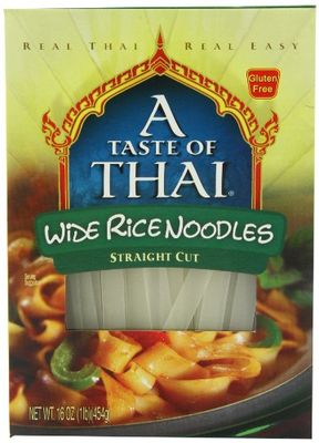 A Taste of Thai Wide Rice Noodles - 16oz Pack of 6 | Use in Stir-fries Soups &amp; Stews | Great Side Dish or Vegan Meal | Gluten-free | No Preservatives | No Trans Fats | No MSG