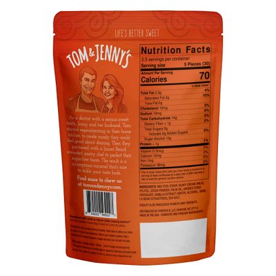 Tom & Jenny's Sugar Free Candy Soft Caramels Individually Wrapped - Sea Salt & Vanilla - Low Net Carb Zero Sugar Candy with Xylitol & Maltitol (Chocolate Caramel) Keto Candy 1 Pack