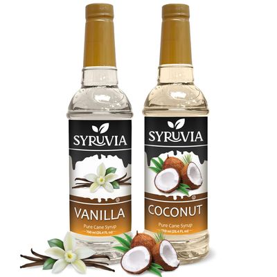 Syruvia Coffee Syrup Variety Pack - Vanilla &amp; Coconut- Gluten-Free, Kosher, 25.4 fl oz Bottles - Enhance Your Coffee Experience with Premium Flavoring Syrups