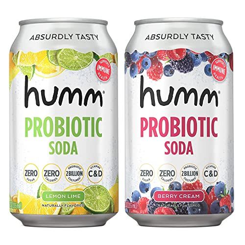 Humm Sparkling Probiotic Soda Variety Pack - Lemon Lime &amp; Berry Cream - Zero Sugar, Zero Calorie, 2 Billion Probiotics - Vitamin C, D, and B12-12 fl oz (12 Pack)