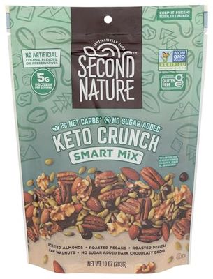 Second Nature Keto Crunch Smart Snack Mix, 10 oz Resealable Pouch, Pack of 1 - Certified Gluten-Free Snack