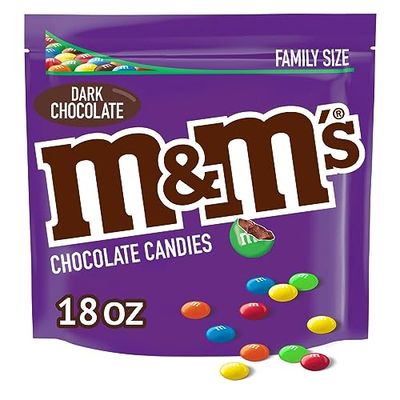M&amp;M&#39;S Dark Chocolate Candy, Family Size, 18 oz Resealable Bulk Candy Bag